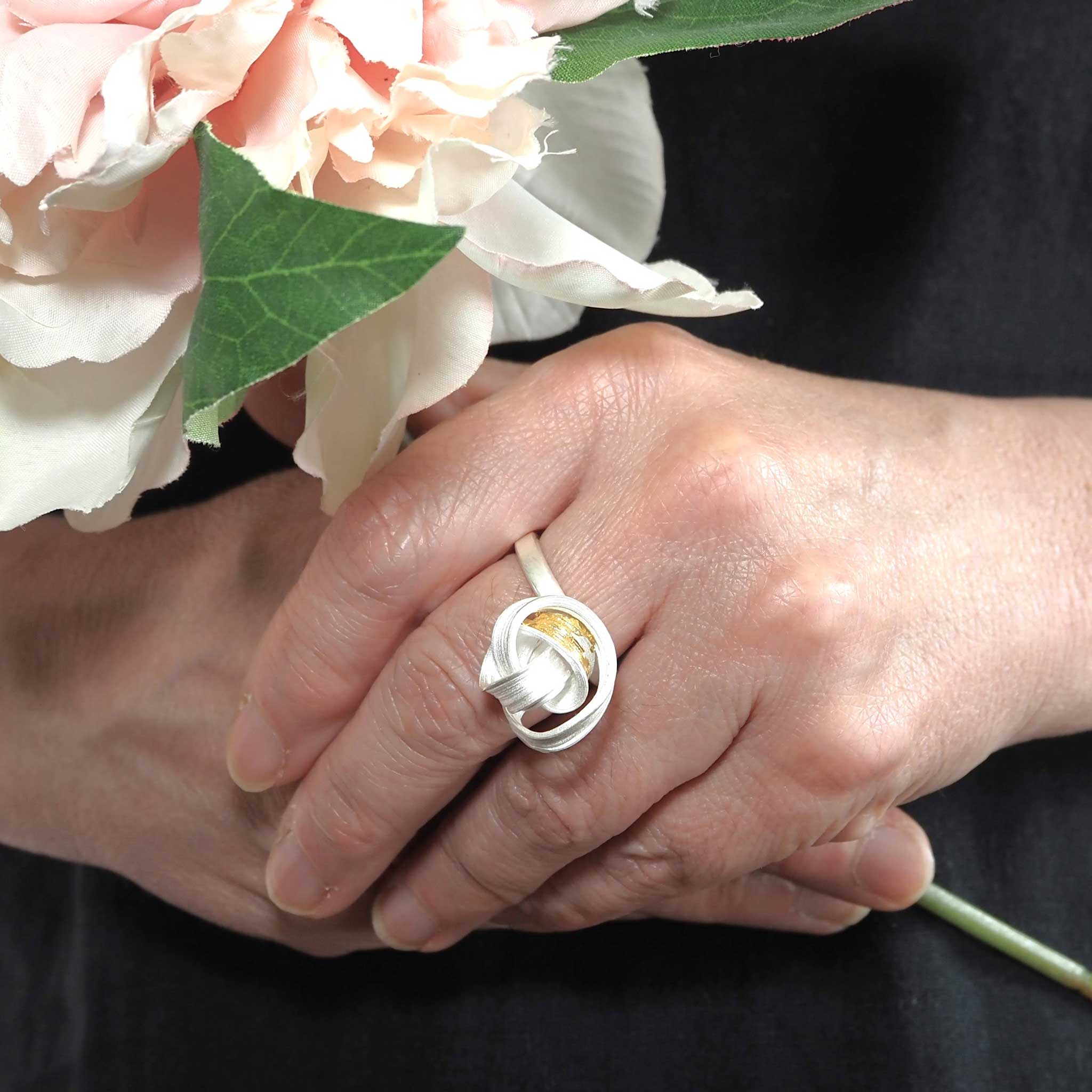 Moon Flower Ring in Sterling Silver and 24ct Gold